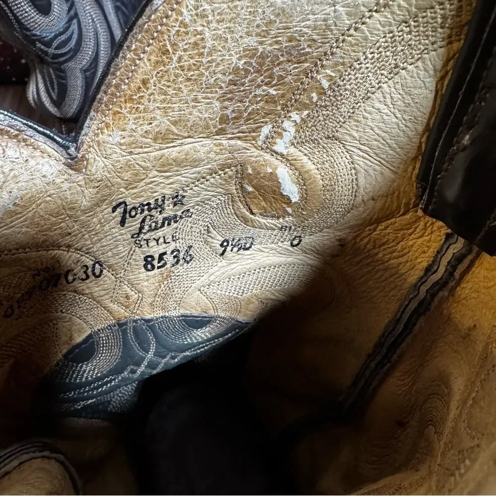 Tony Lama Brown Western Boots Teju Lizard Leather Men's 9.5 D‎ Made in USA 8536